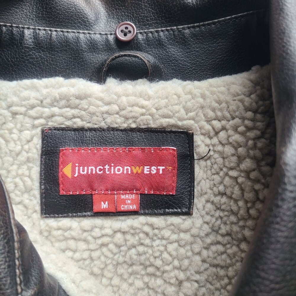 Vintage Genuine Leather Dark Brown Bomber Jacket Full Zip Sherpa Lining - Medium - Picture 8 of 11